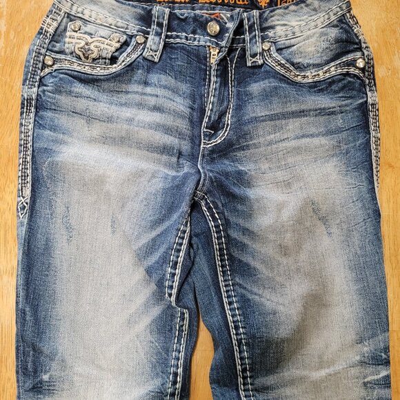 Rock Revival Yandel Mid Rise Crop Straight Distressed Denim Jeans Women Size 26 - Picture 2 of 10